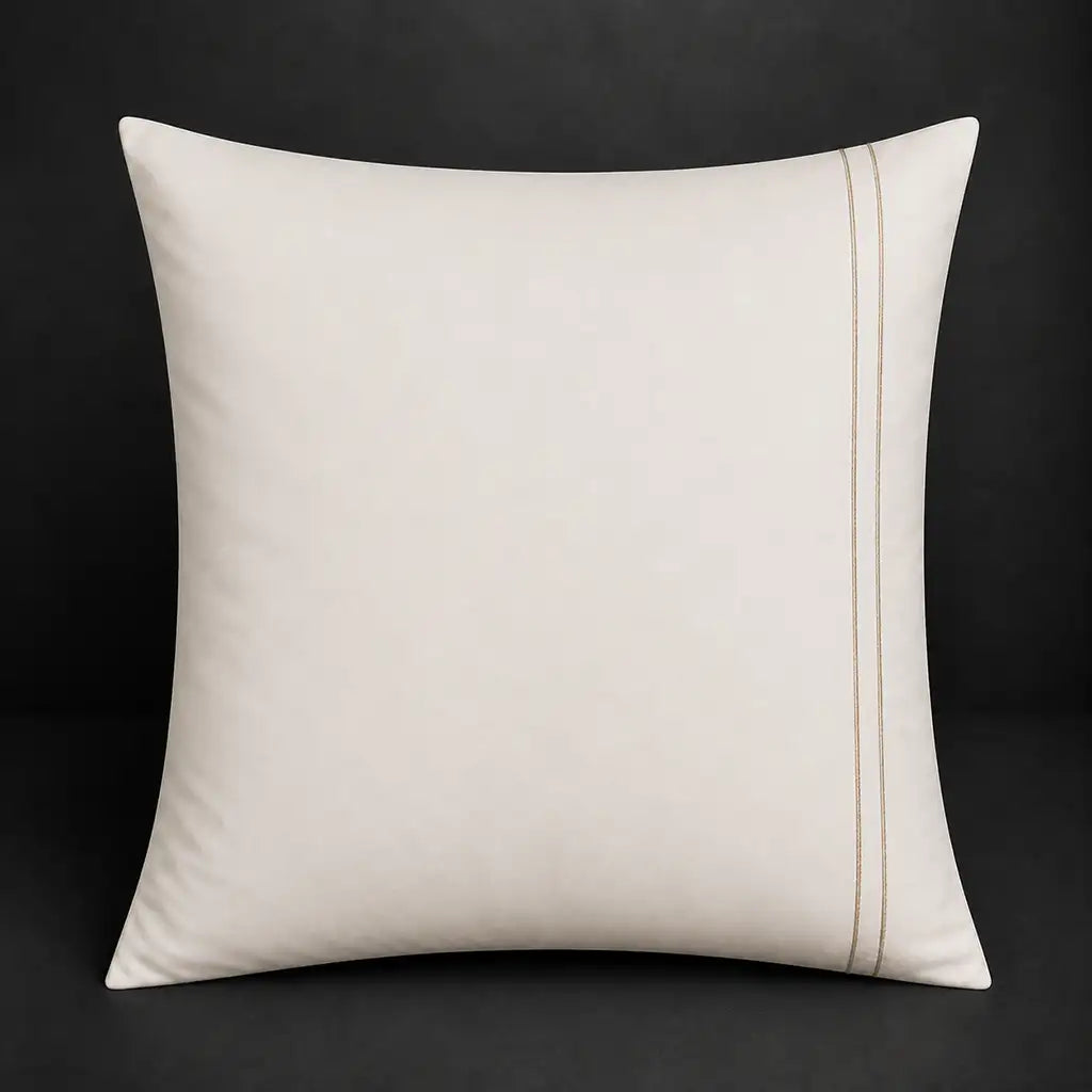 Cream plain 200TC polycotton percale continental pillowcase with two row stone satin stitch border by Linen and Co