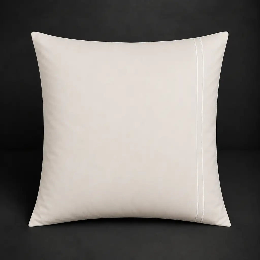 Cream plain 200TC polycotton percale continental pillowcase with two row white satin stitch border by Linen and Co