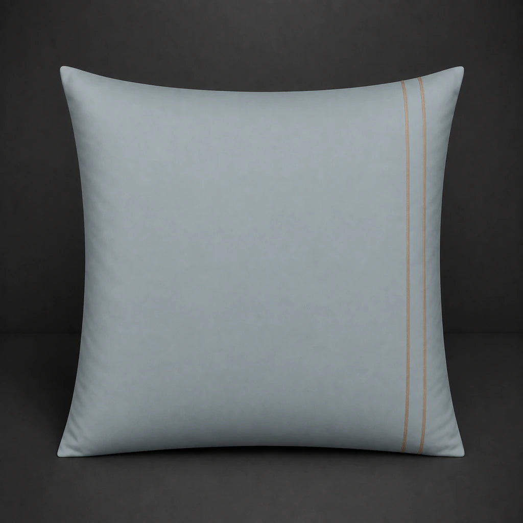 Duck Egg plain 200TC polycotton percale continental pillowcase with two row stone satin stitch border by Linen and Co