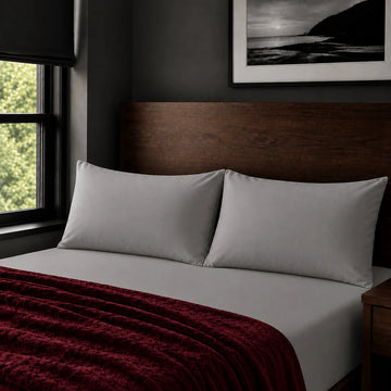 Plain grey 200TC polycotton percale pillowcases with no satin stitch border by Linen and Co