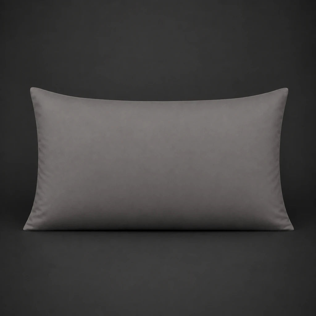 Grey plain 200TC polycotton percale pillowcase for Standard and King sizes with no satin stitch border by Linen and Co