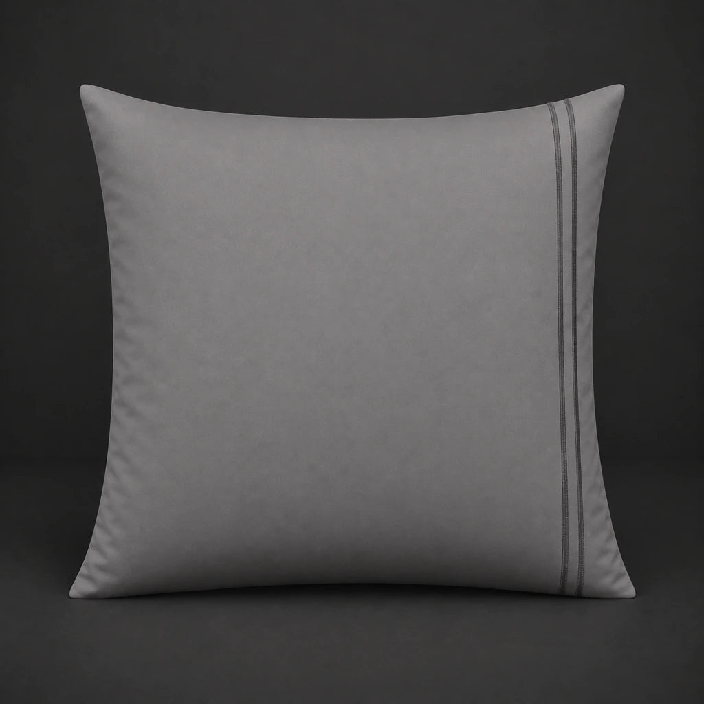 Grey plain 200TC 100% cotton percale continental pillowcase with two row grey satin stitch border by Linen and Co