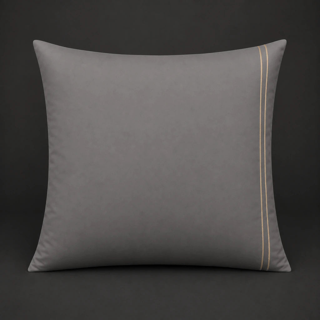 Grey plain 200TC polycotton percale continental pillowcase with two row stone satin stitch border by Linen and Co