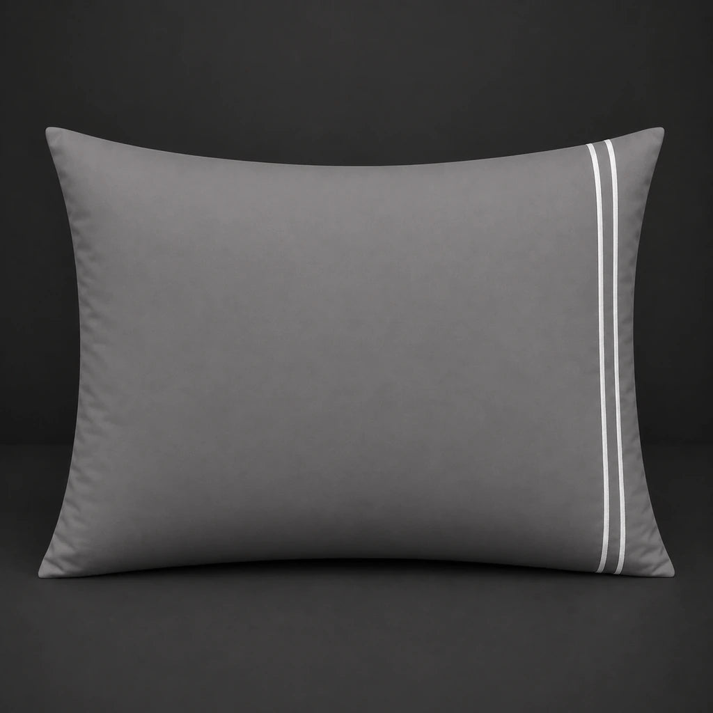 Grey plain 200TC 100% cotton percale continental pillowcase with two row white satin stitch border by Linen and Co