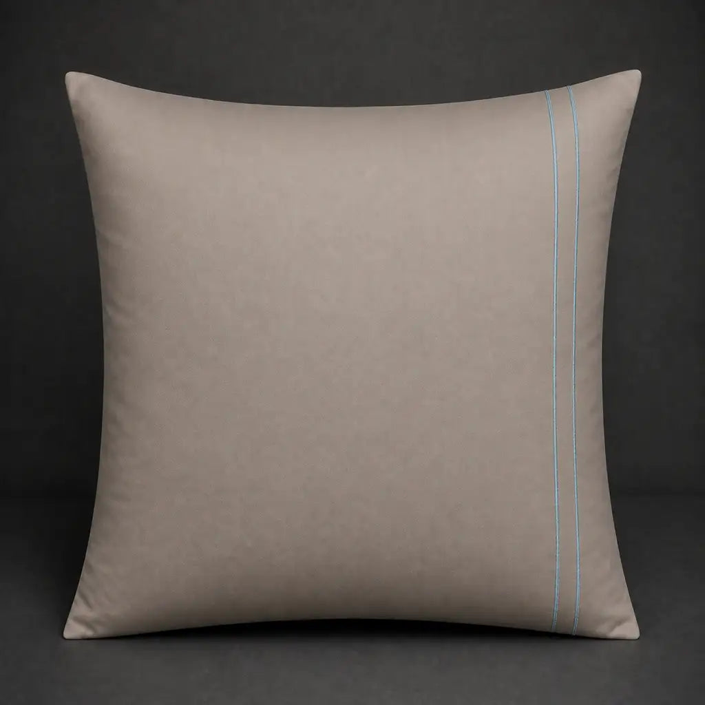Stone plain 200TC polycotton percale continental pillowcase with two row duck egg satin stitch border by Linen and Co