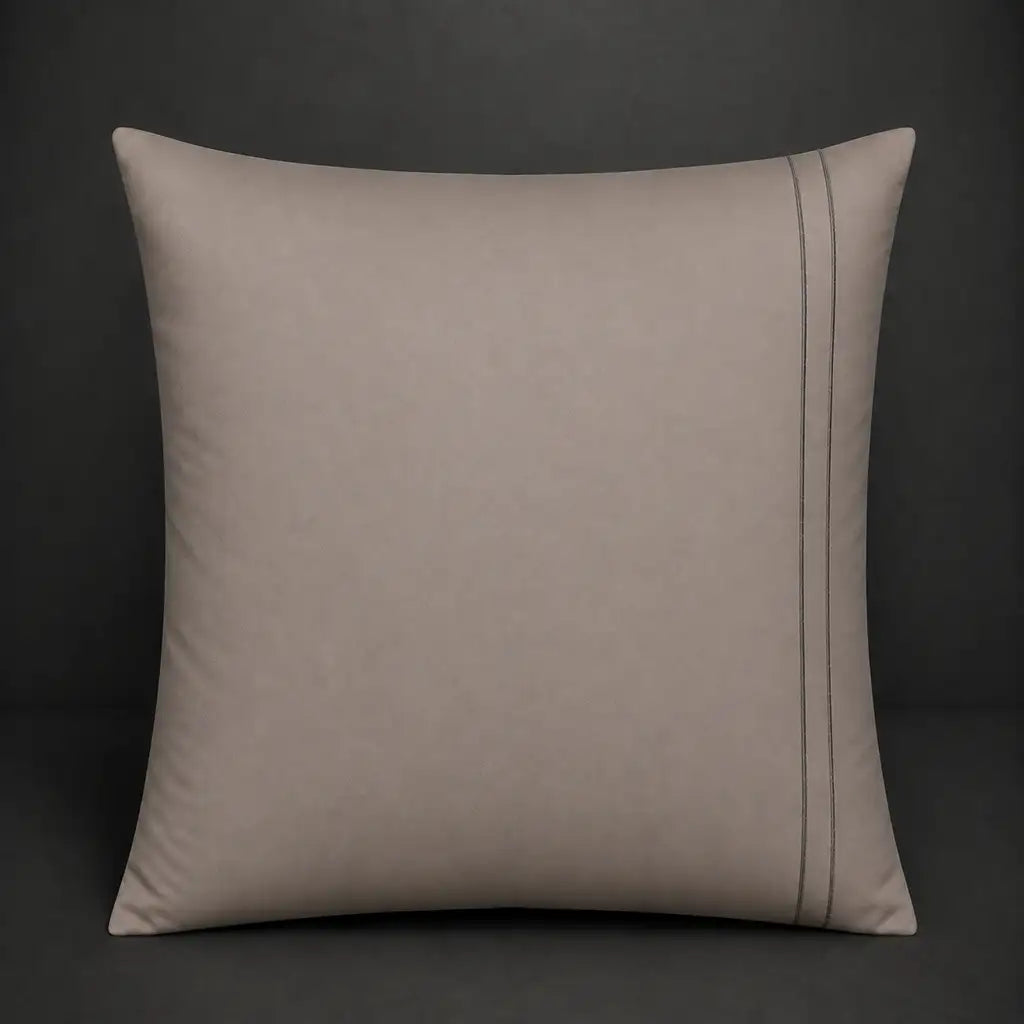 Stone plain 200TC polycotton percale continental pillowcase with two row grey satin stitch border by Linen and Co