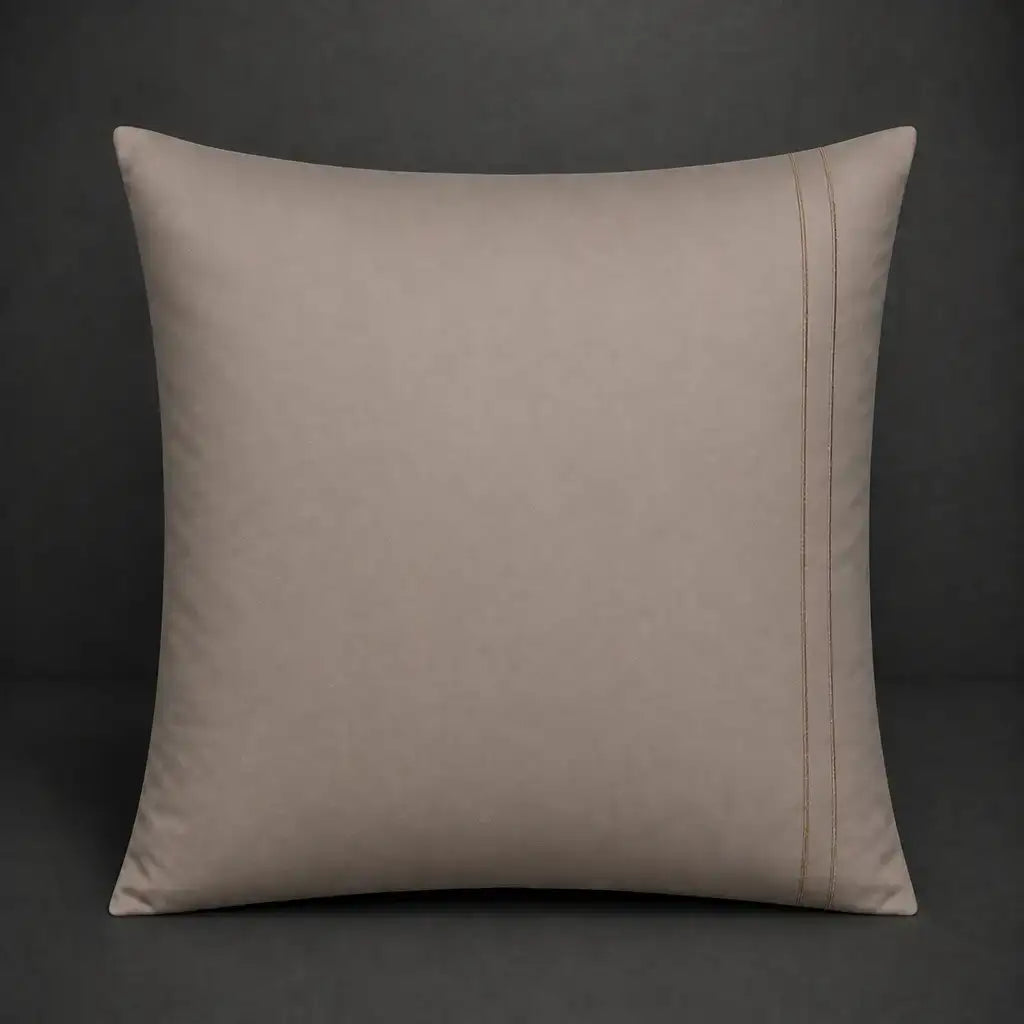Stone plain 200TC 100% cotton percale continental pillowcase with two row stone satin stitch border by Linen and Co