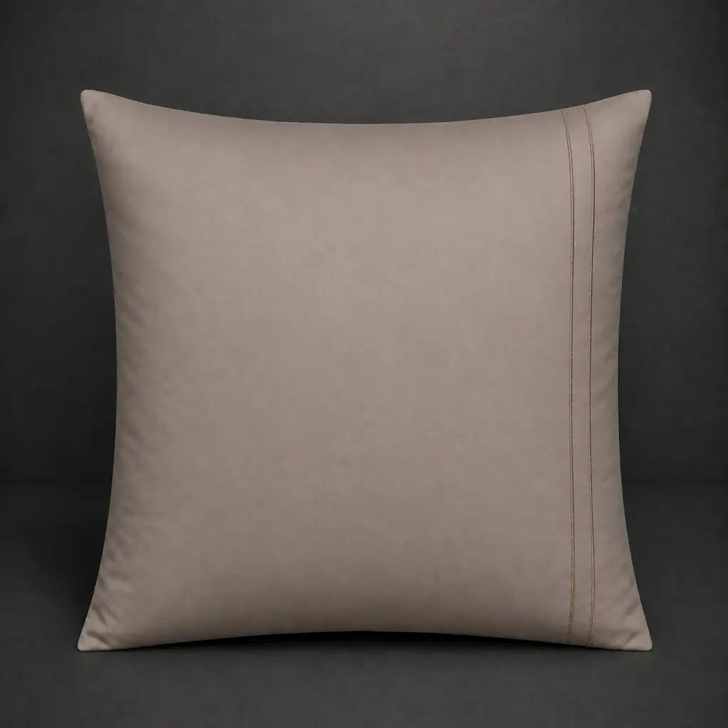 Stone plain 200TC polycotton percale continental pillowcase with two row stone satin stitch border by Linen and Co
