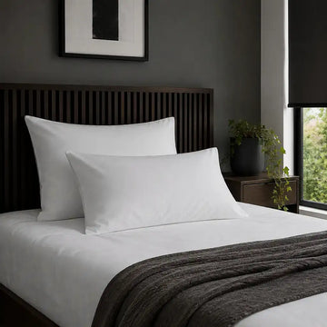 Plain white 200TC 100% cotton percale pillowcases with no satin stitch border by Linen and Co