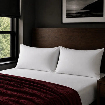 Plain white 200TC polycotton percale pillowcases with no satin stitch border by Linen and Co