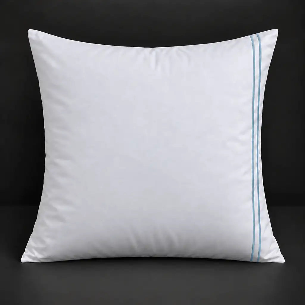 White plain 200TC 100% cotton percale continental pillowcase with two row duck egg satin stitch border by Linen and Co