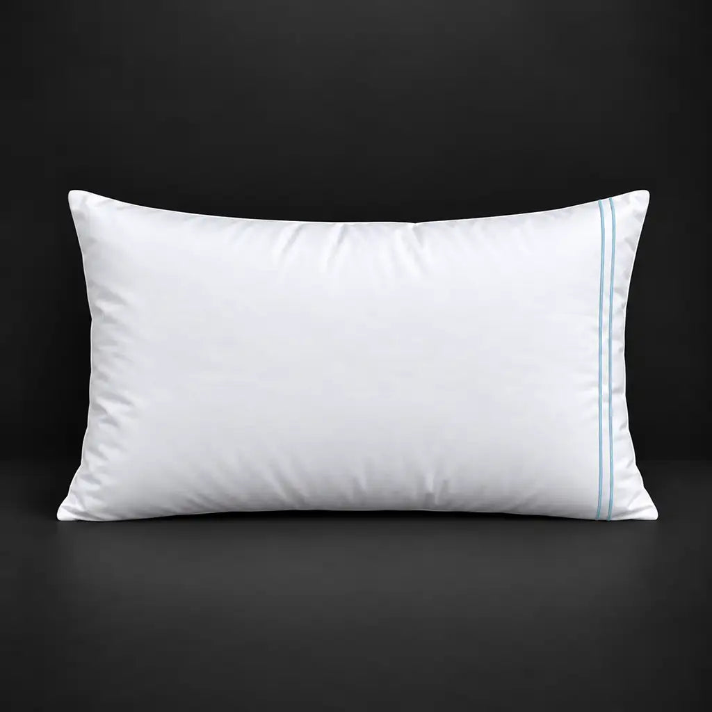 White plain 200TC 100% cotton percale pillowcase for Standard and King sizes with two row duck egg satin stitch border by Linen and Co