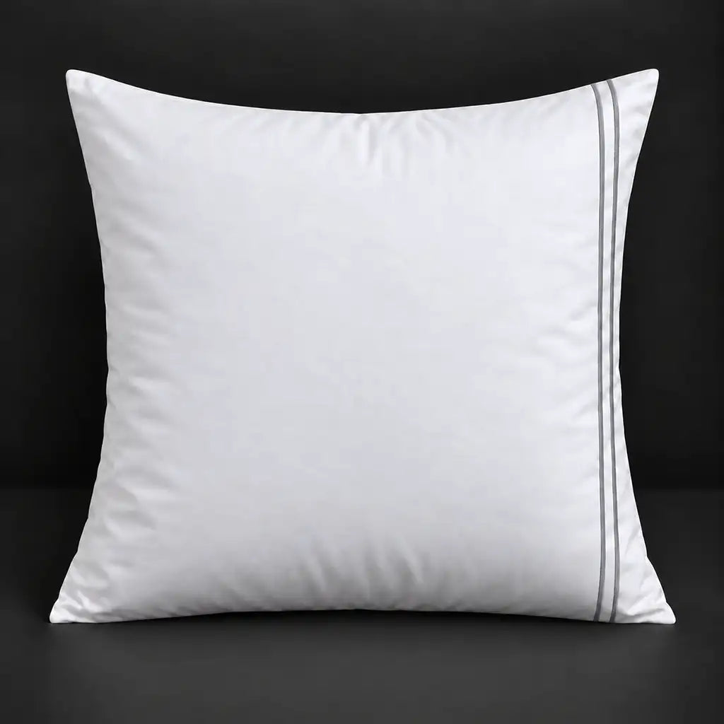 White plain 200TC 100% cotton percale continental pillowcase with two row grey satin stitch border by Linen and Co