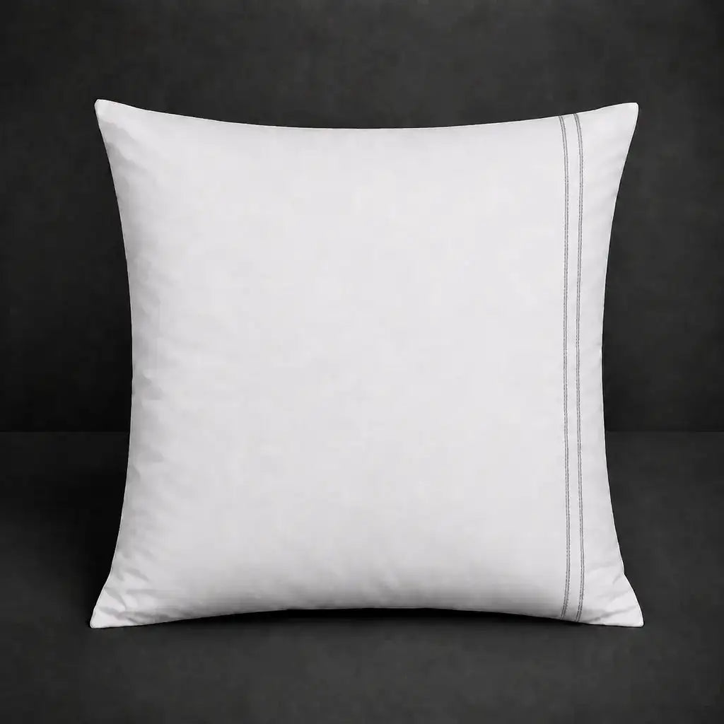 White plain continental pillowcase with two row grey satin stitch border by Linen and Co