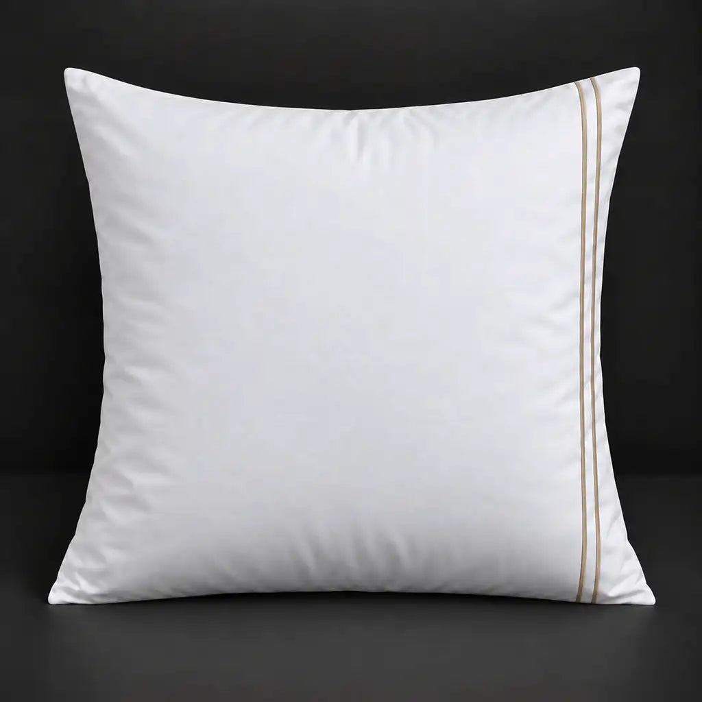 White plain Polycotton Percale 200TC continental pillowcase with two row stone satin stitch border by Linen and Co