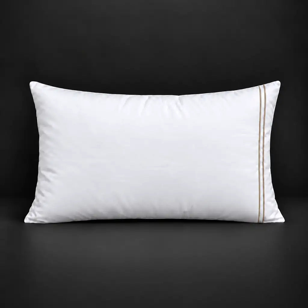 White plain Polycotton Percale 200TC pillowcase for Standard and King sizes with two row stone satin stitch border by Linen and Co