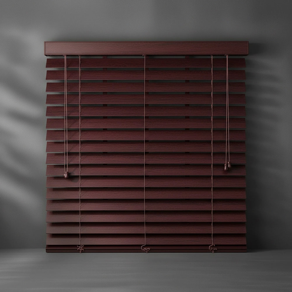 Plum Oak 50mm Foiled Eco Wood Venetian blind by Linen and Co - premium hospitality window blinds