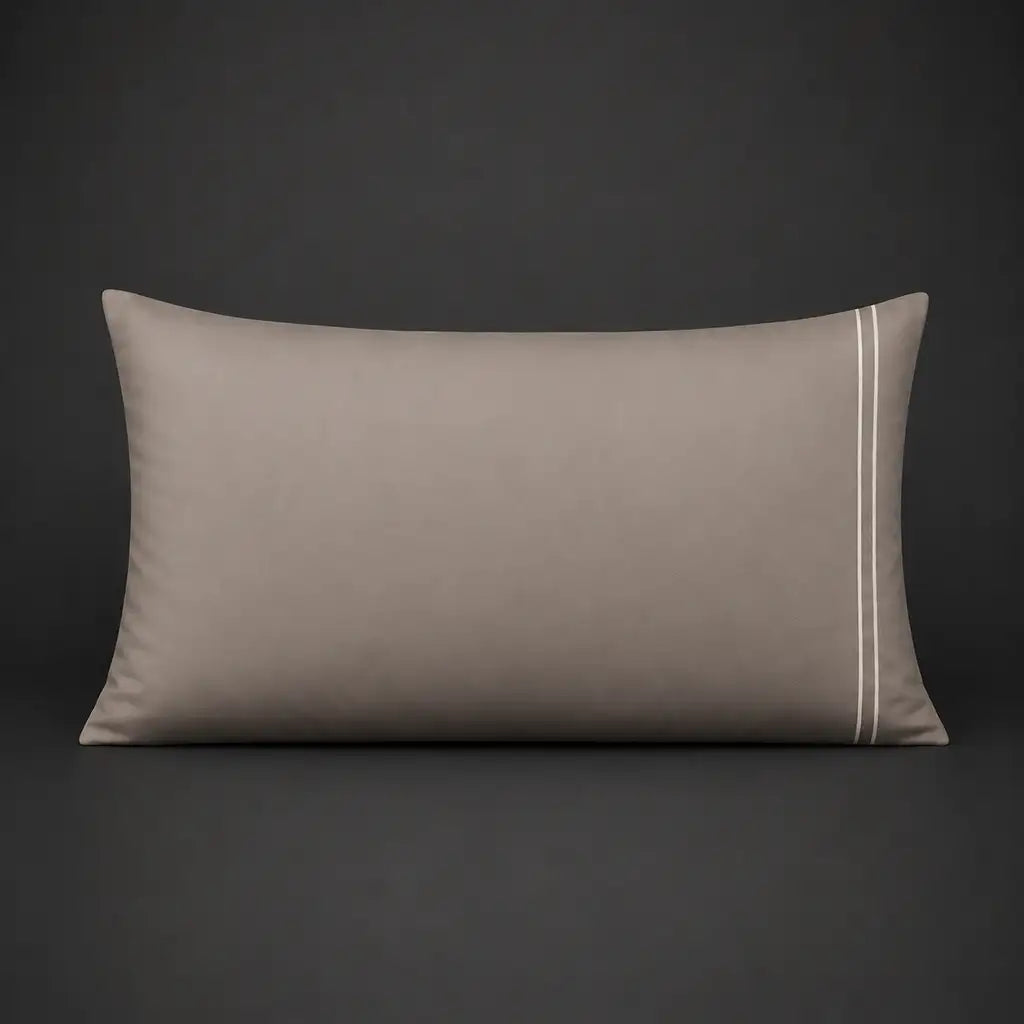 Stone Polycotton Percale 200TC King pillowcase with two row Cream satin stitch.