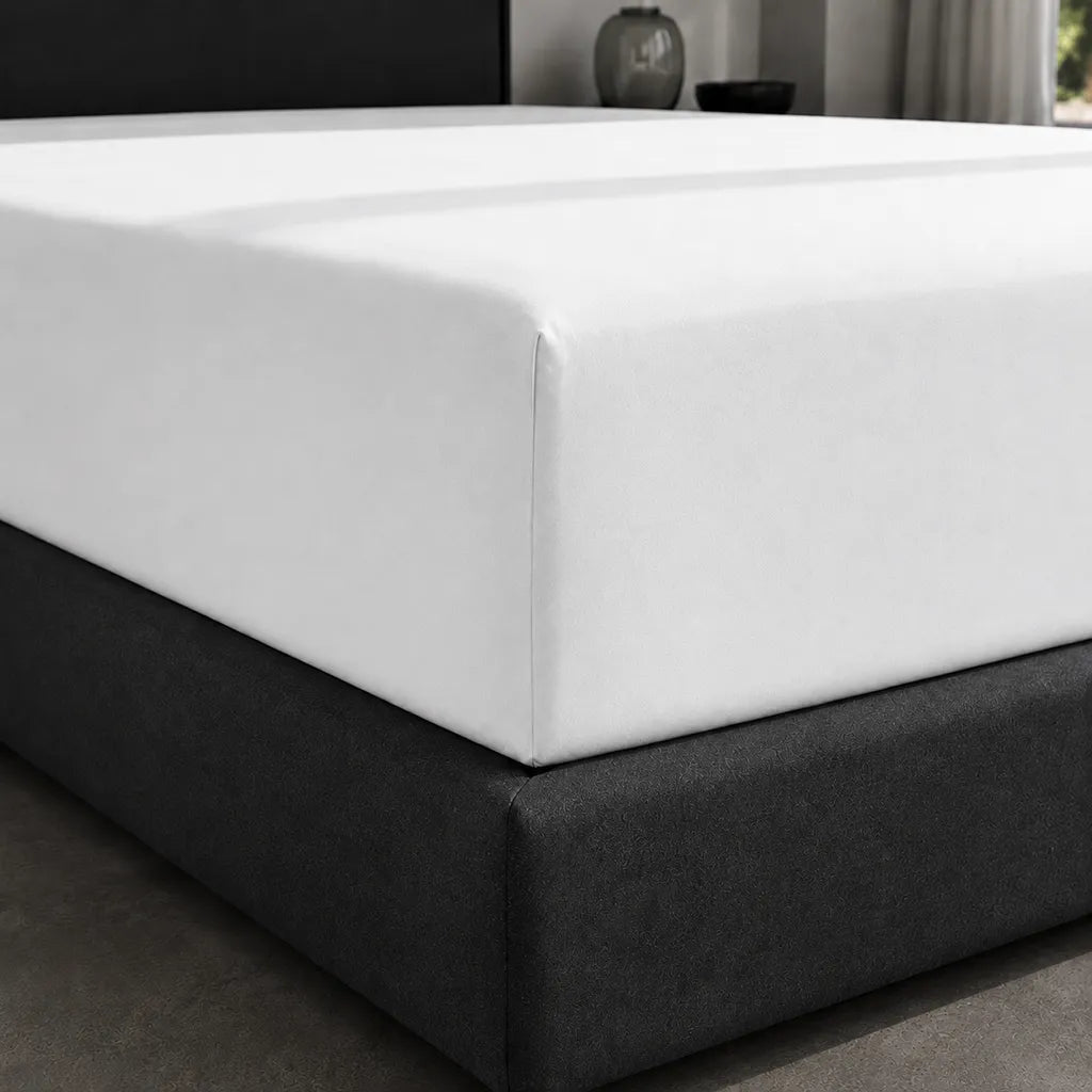White Polycotton Percale 200TC Fitted Sheets extra depth deep pocket corner detail - Linen and Co
