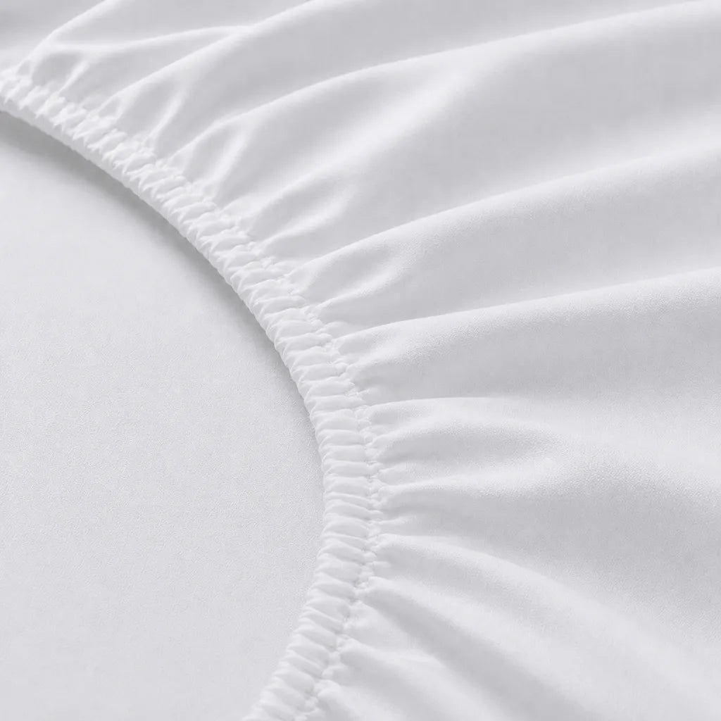 White Polycotton Percale 200TC Fitted Sheets elastic edge detail - Linen and Co