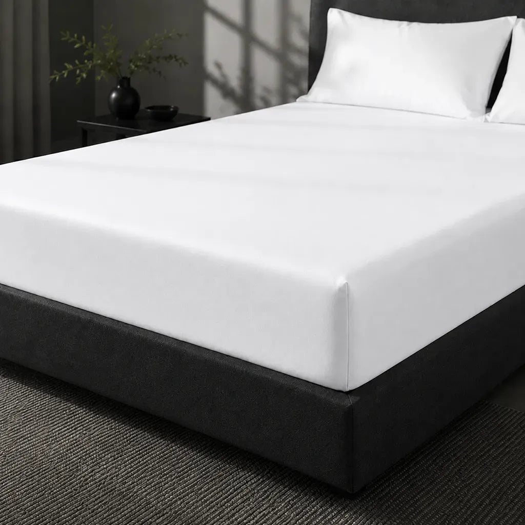 White Polycotton Percale 200TC Fitted Sheets on mattress - Linen and Co