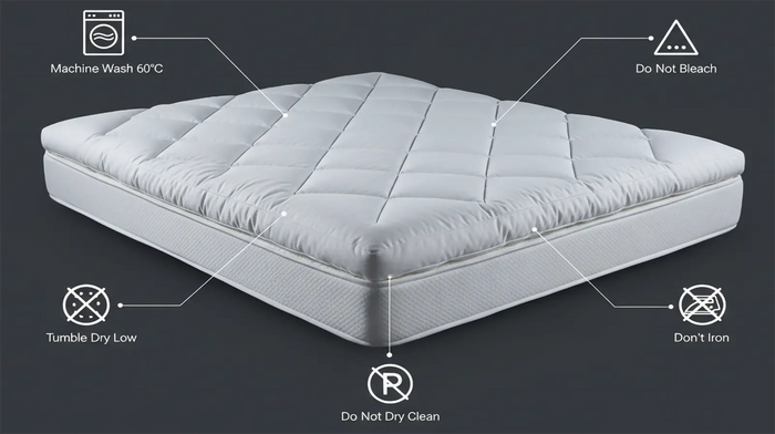 Care notes imagery for Quilted Microfibre Mattress Topper