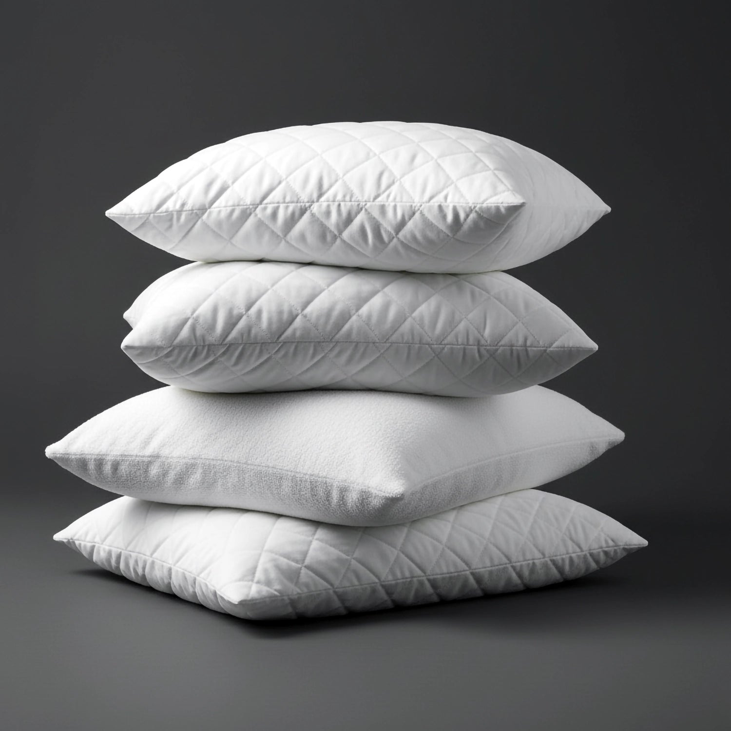 Stacked quilted towelling pillow protectors by Linen and Co, showcasing breathable, durable protection for hospitality and home.