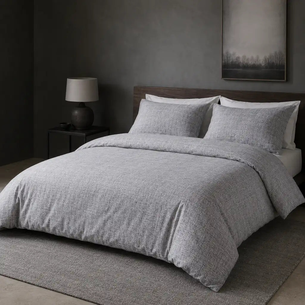 Anderson linen-look cotton duvet cover set styled on a bed