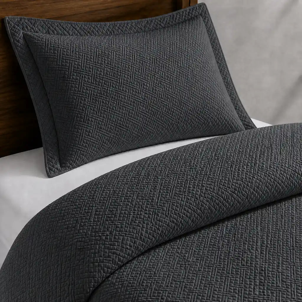 Charcoal Grey Rome Quilted Bedspread Set - Close-up detail