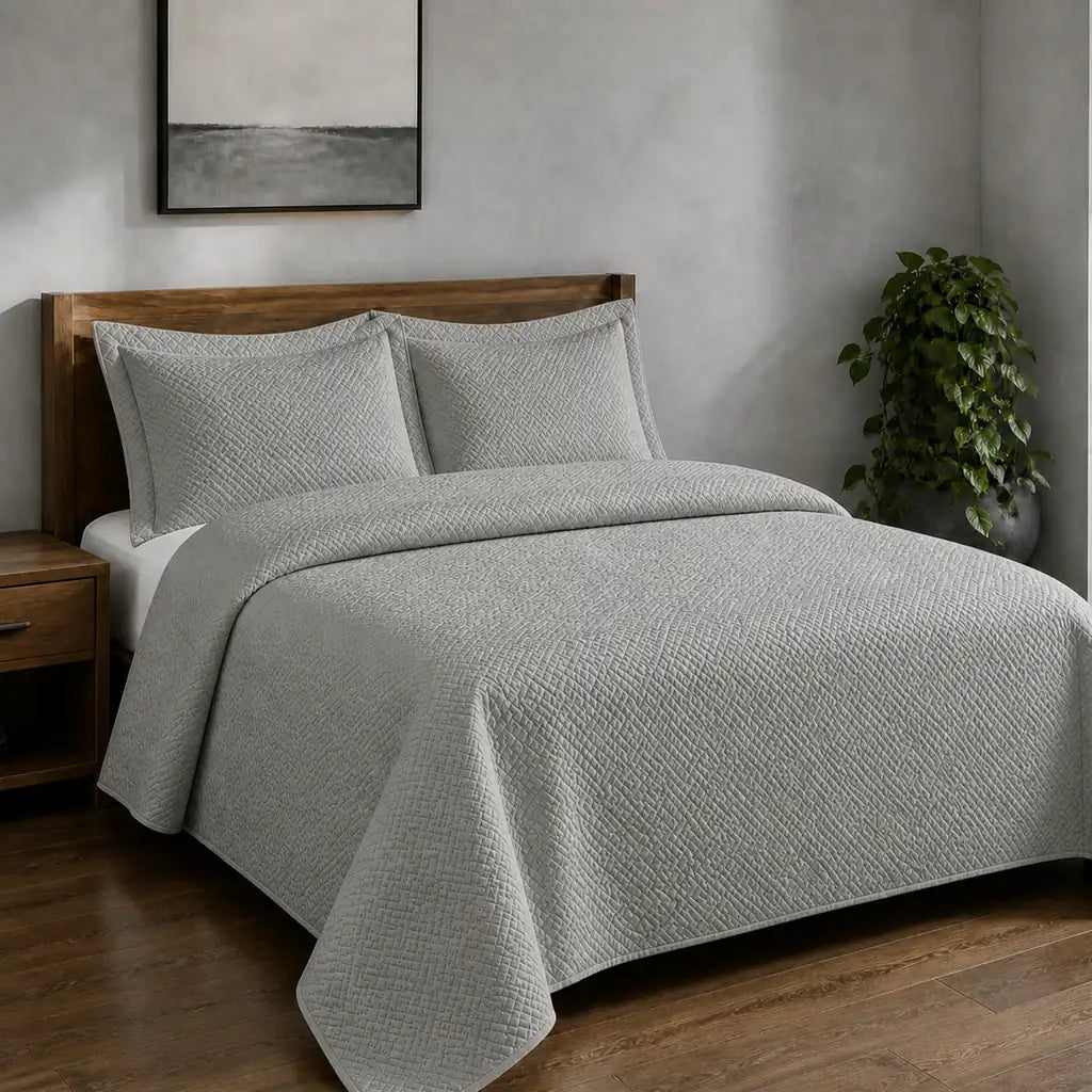 Platinum Rome Quilted Bedspread Set - Hero room view
