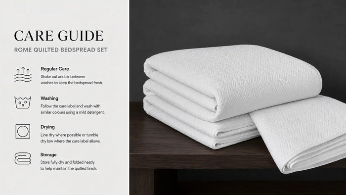 Care notes imagery for Rome Quilted Bedspread Set
