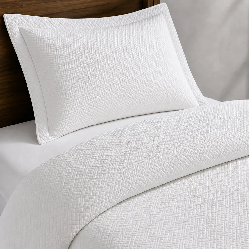 White Rome Quilted Bedspread Set - Close-up detail