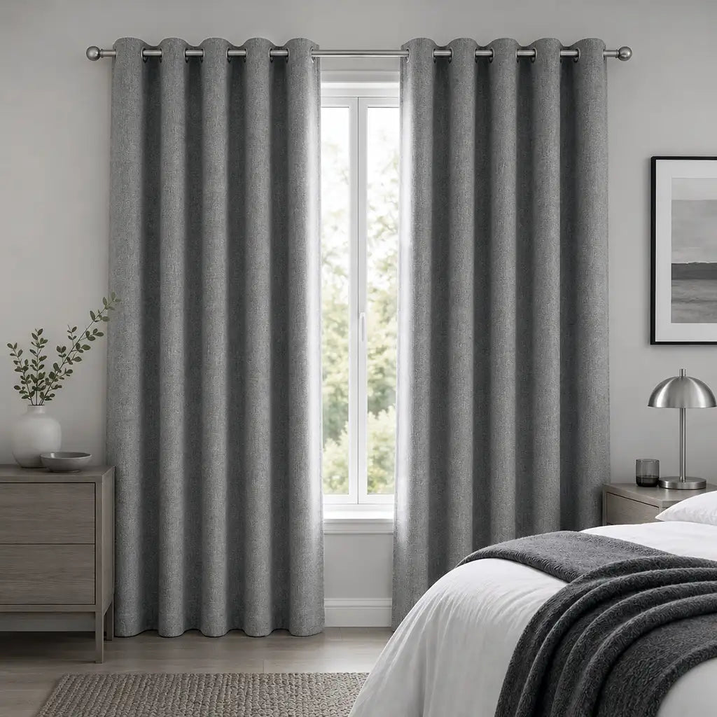 Celeste Greystone blockout ready-made eyelet curtain by Silk House for Linen & Co