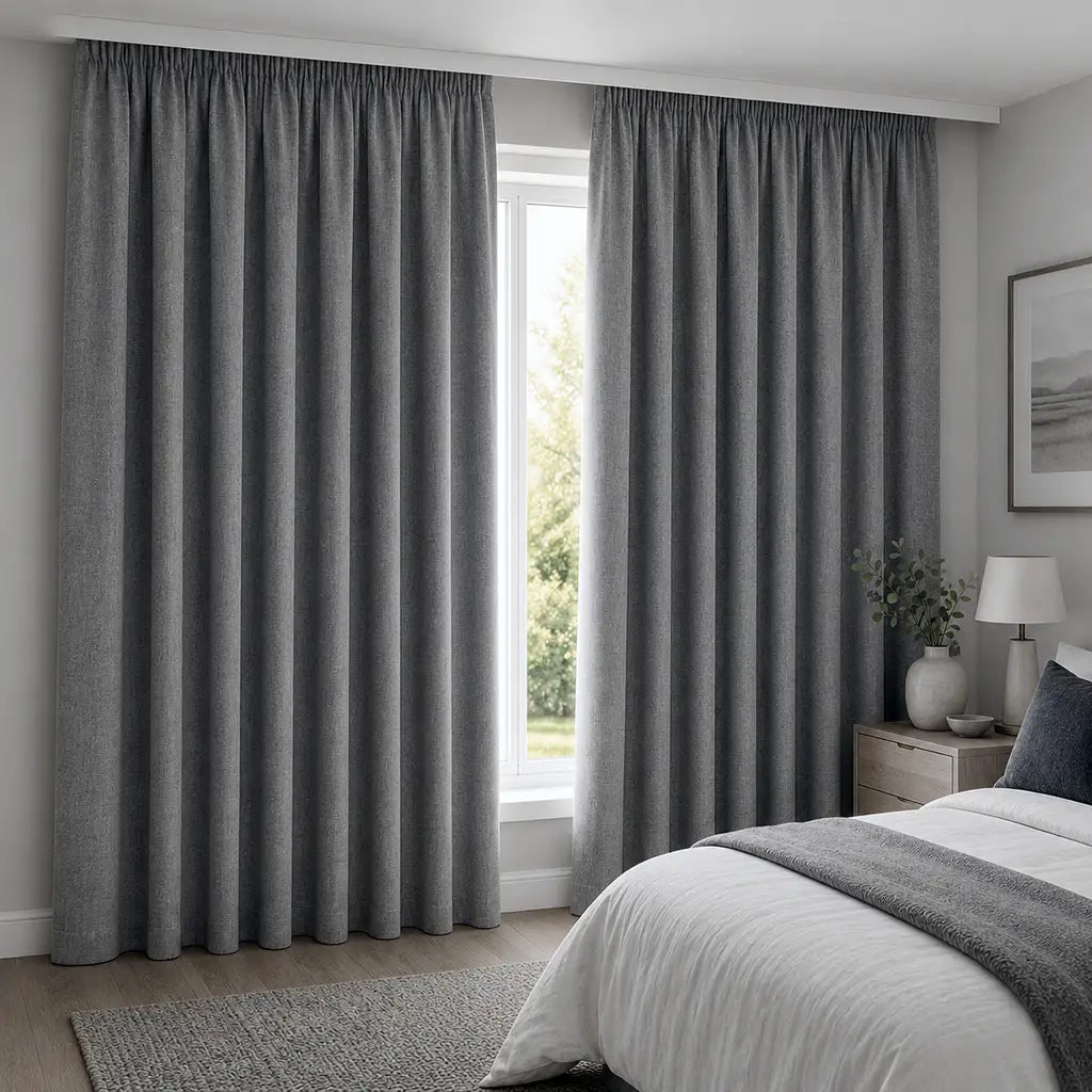 Celeste Greystone blockout ready-made taped curtain by Silk House for Linen & Co