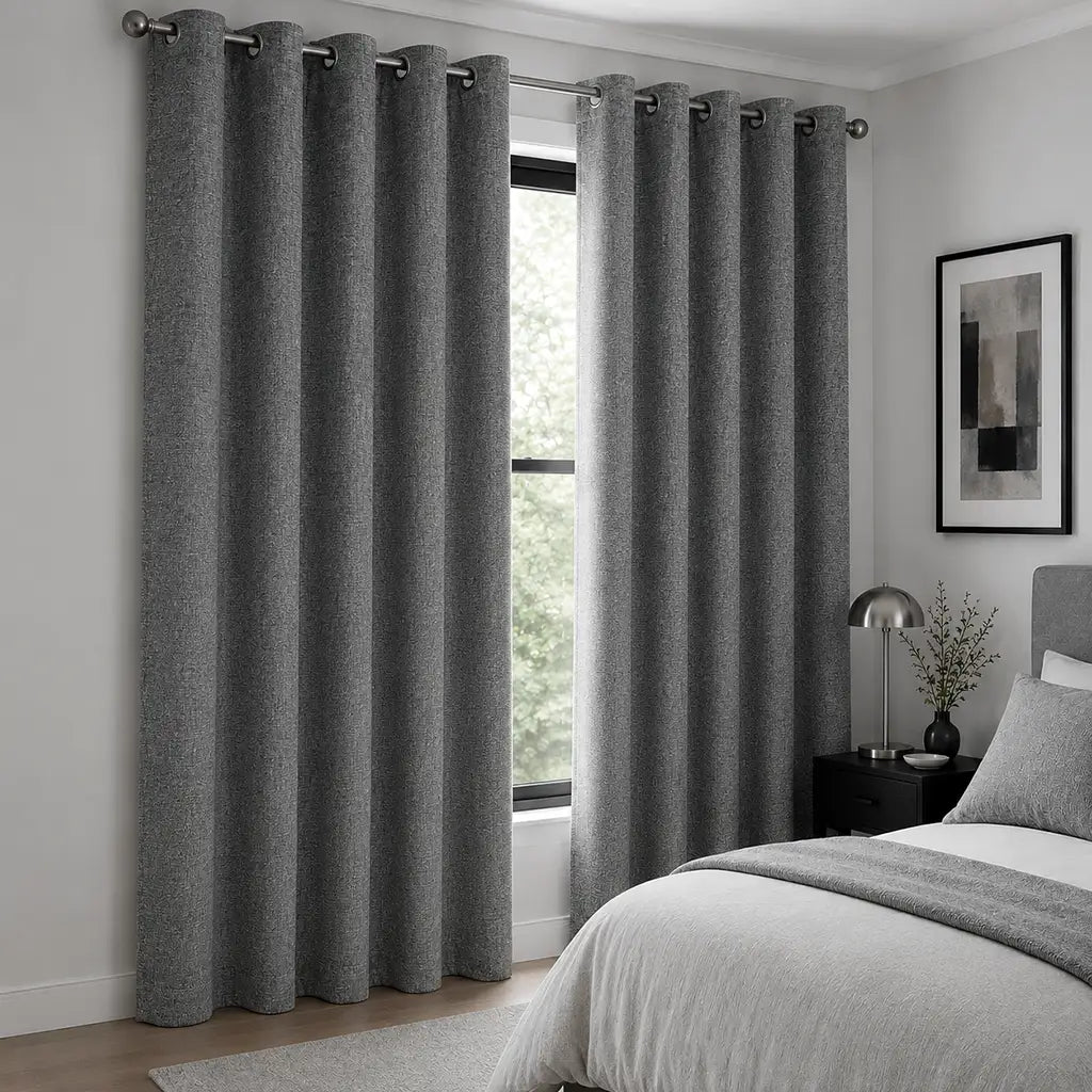 Celeste Smoke blockout ready-made eyelet curtain by Silk House for Linen & Co