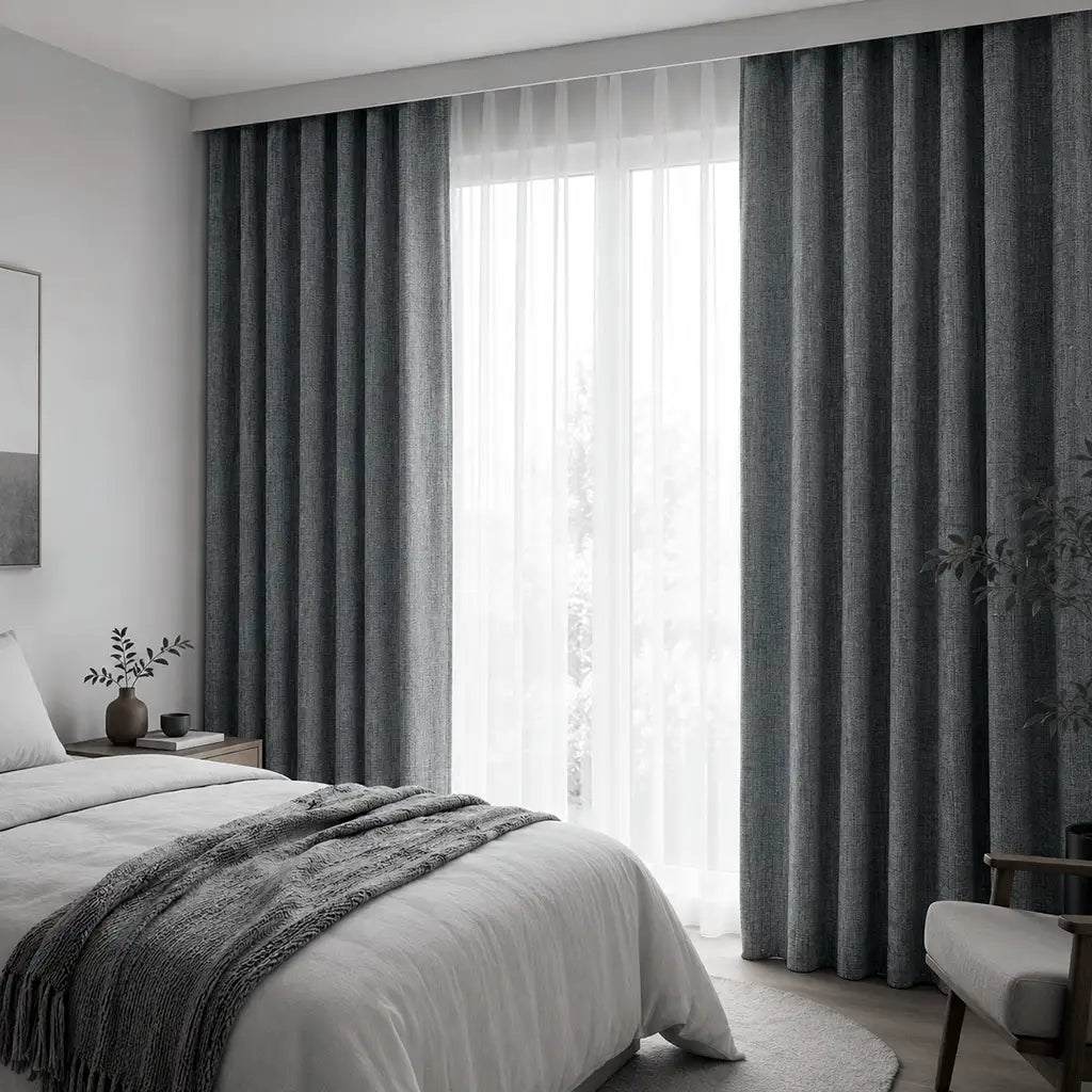 Celeste Smoke blockout ready-made taped curtain by Silk House for Linen & Co