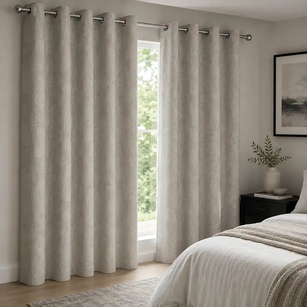 Silk House Nebula Butterscotch blockout ready-made curtain - eyelet lifestyle view - Linen and Co