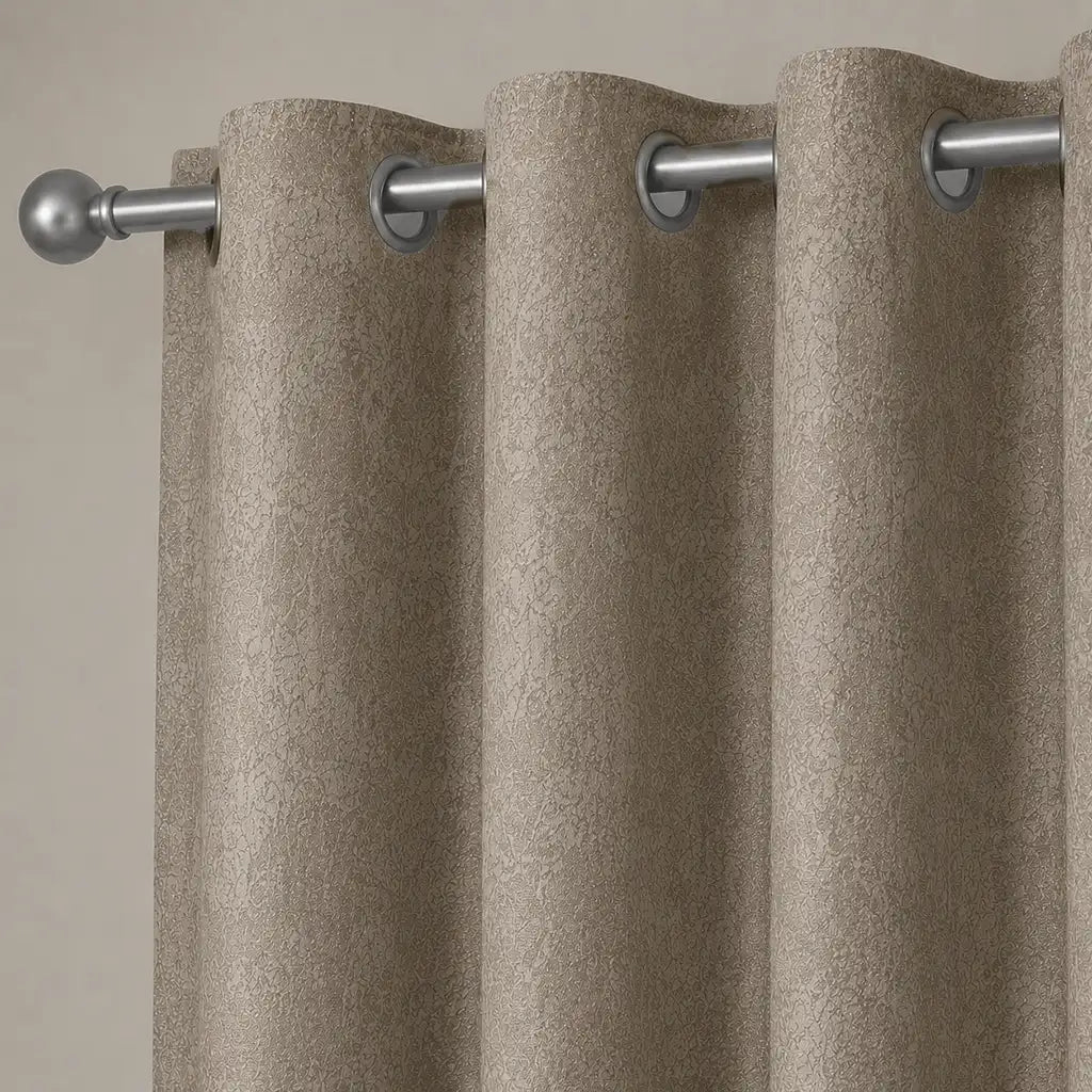 Silk House Nebula Mocha blockout ready-made curtain - eyelet fabric close-up - Linen and Co