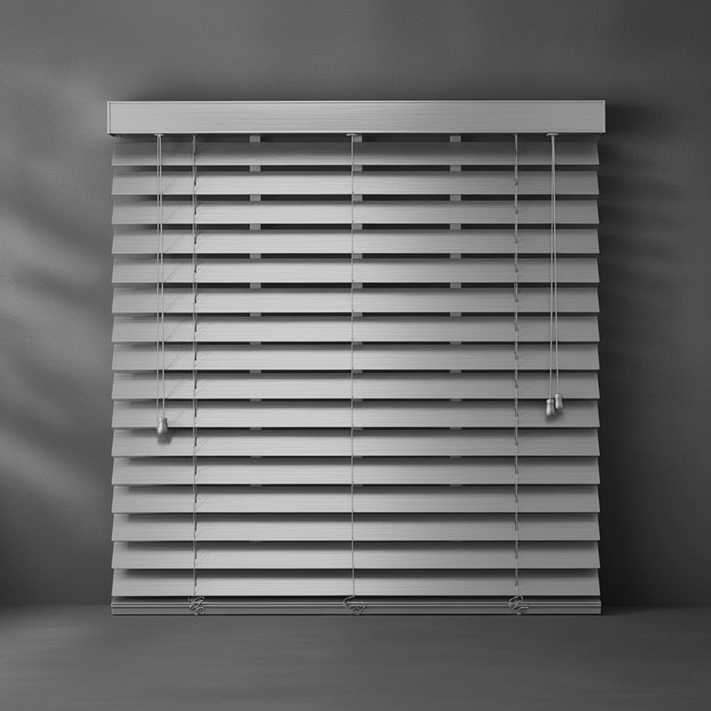 Silver B201 50mm Brushed Steel Aluminium Venetian blind by Linen and Co - premium hospitality window blinds
