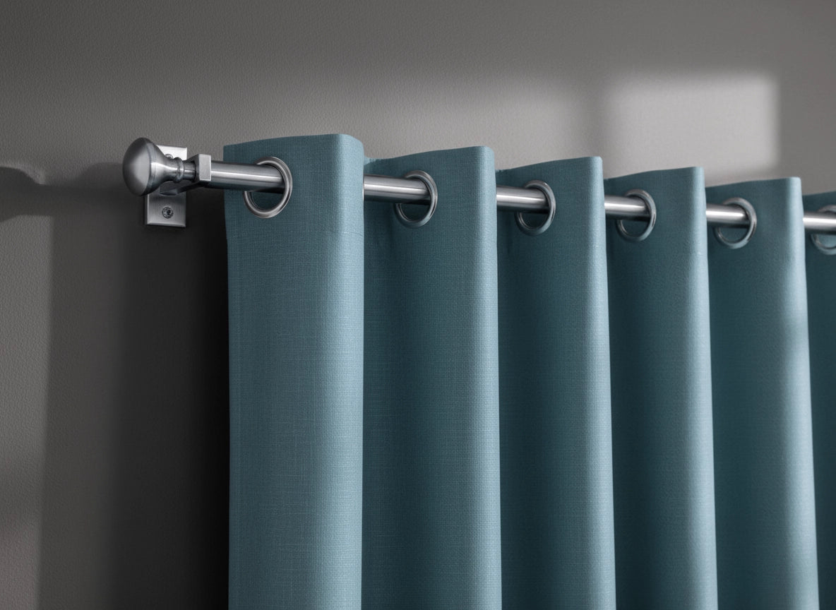 Stainless Steel rod with eyelets and duck egg curtains, premium quality for hospitality and residential interiors by Linen and Co