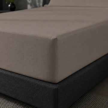Stone Cotton Percale 200TC Fitted Sheets fitted mattress corner detail - Linen and Co
