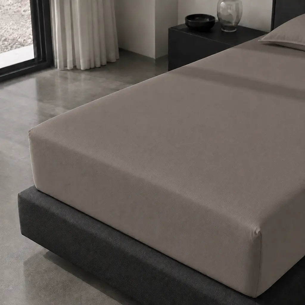 Stone Cotton Percale 200TC Fitted Sheets extra depth deep pocket corner detail - Linen and Co