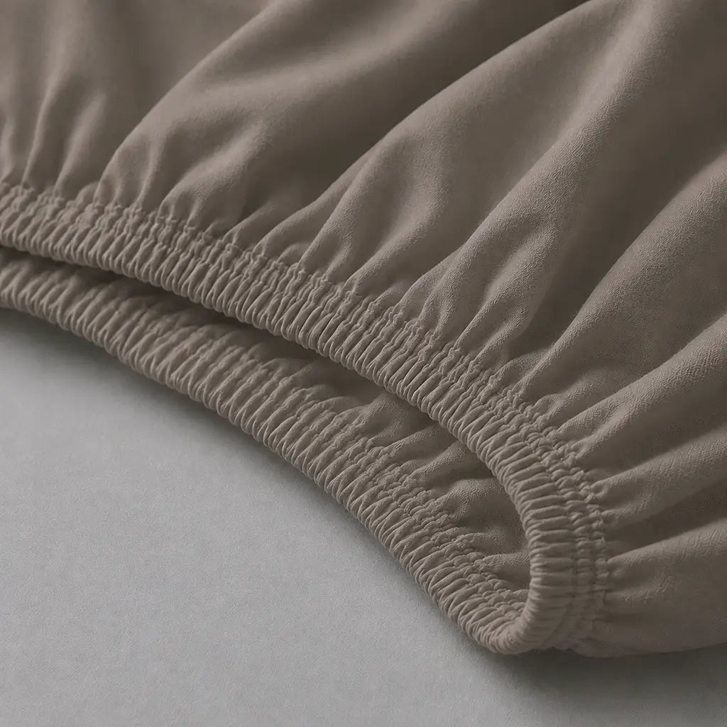 Stone Cotton Percale 200TC Fitted Sheets elastic edge detail - Linen and Co