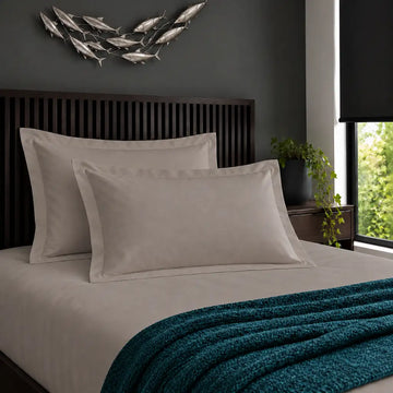 Oxford stone 200TC cotton percale pillowcases with no satin stitch border by Linen and Co