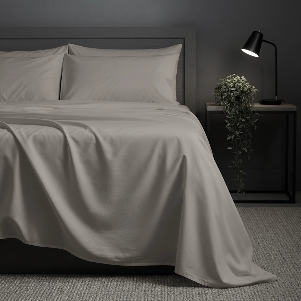 Stone flat sheet in hotel setting by Linen and Co - premium hospitality bed linen