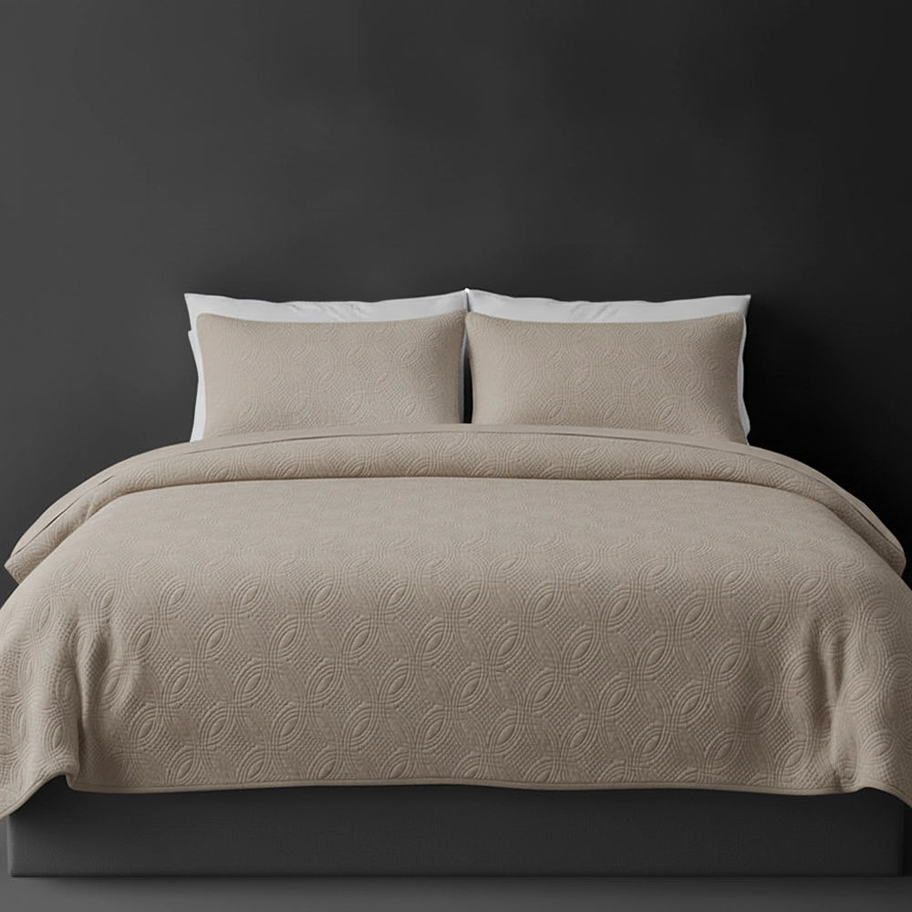 Stone Munich bedspread on bed by Linen and Co - luxury hospitality bedspread with textured finish