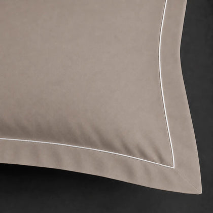 Oxford One Row Satin Stitch - Stone Polycotton 200TC Flat Sheet - Linen and Co