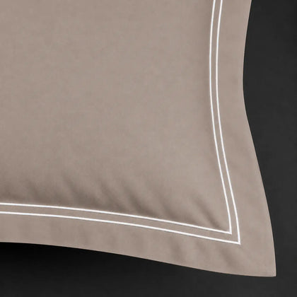 Oxford Two Row Satin Stitch - Stone Polycotton 200TC Flat Sheet - Linen and Co