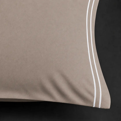 Plain Two Row Satin Stitch - Stone Polycotton 200TC Flat Sheet - Linen and Co