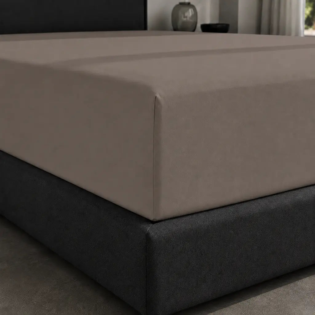 Stone Polycotton Percale 200TC Fitted Sheets extra depth deep pocket corner detail - Linen and Co